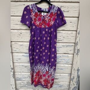 Vintage 80s Loungees Floral Cotton Hawaiian MuMu Loungewear Midi Dress NWT Small